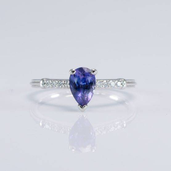 Natural Purple Blue Sapphire Solitaire Ring with Accents - 1982706-2