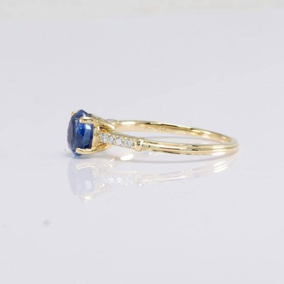 Oval Blue Sapphire Ring | Sapphire Solitaire Ring with Accent Diamonds - 1982709-2