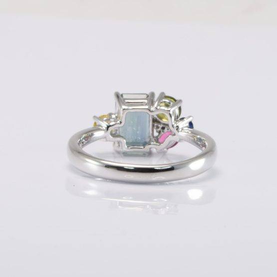 Platinum Asymmetrical Ring | Multi-colour Sapphire Ring - 1982711-1