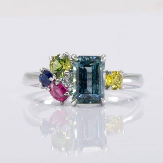 Platinum Asymmetrical Ring | Multi-colour Sapphire Ring - 1982711-2