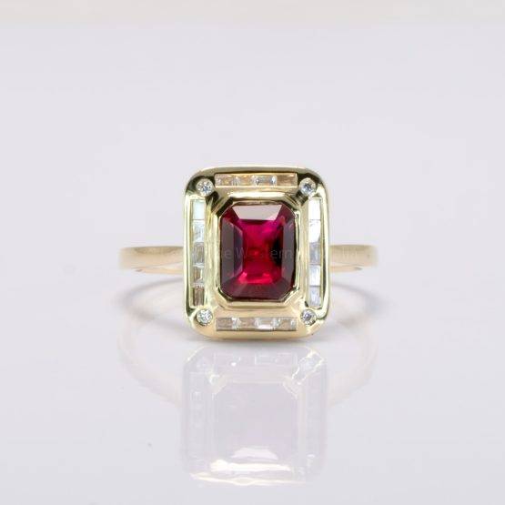 Art-Deco Inspired Ruby Ring |1.5ct Unheated Ruby Halo Ring - 1982714