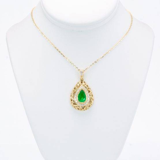 Teardrop Emerald Pendant Necklace in 18K Gold | Pear Cut Colombian Emerald - 1982716-2