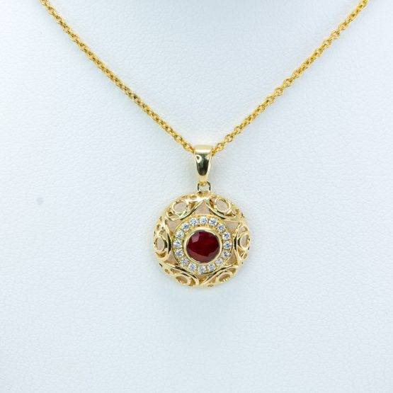 Natural Ruby Halo Pendant | Ruby and Diamonds Pendant in 18K Gold - 1982721-2