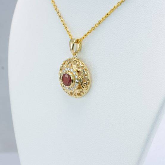 Natural Ruby Halo Pendant | Ruby and Diamonds Pendant in 18K Gold - 1982721-4