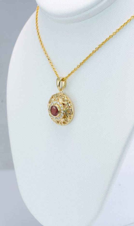 Natural Ruby Halo Pendant | Ruby and Diamonds Pendant in 18K Gold - 1982721-3