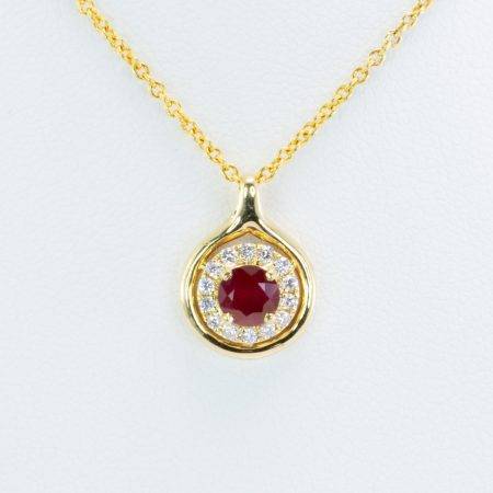 Natural Ruby Halo Pendant | Ruby Pendant in Yellow Gold - 1982726