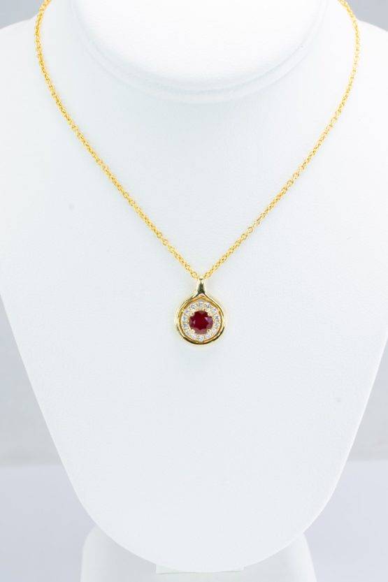 Natural Ruby Halo Pendant | Ruby Pendant in Yellow Gold - 1982726-1