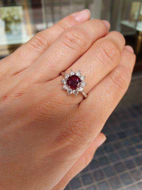 2.95ct Natural Ruby and Diamond Halo Ring in Platinum - 1982732 -3