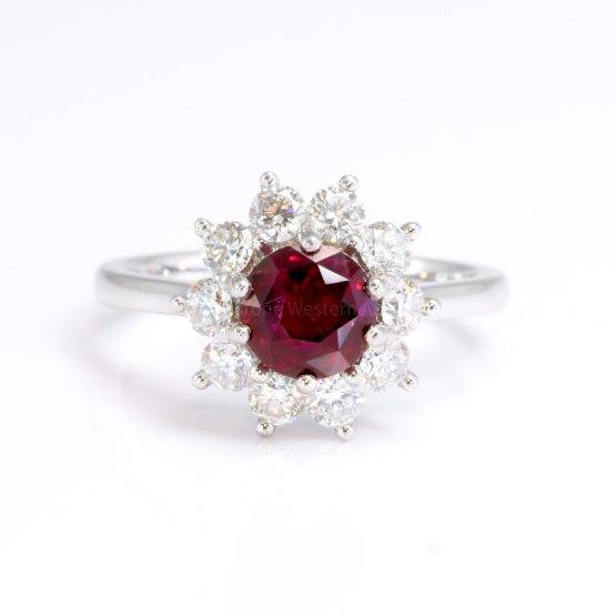 2.95ct Natural Ruby and Diamond Halo Ring in Platinum - 1982732