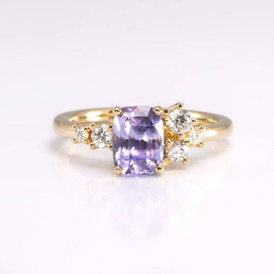 2.56ct Unheated Violet Sapphire Ring with Brilliant Diamond Accent | Unique Asymmetrical Design - 1982736