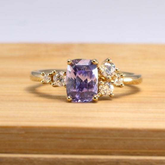 2.56ct Unheated Violet Sapphire Ring with Brilliant Diamond Accent | Unique Asymmetrical Design - 1982736-3