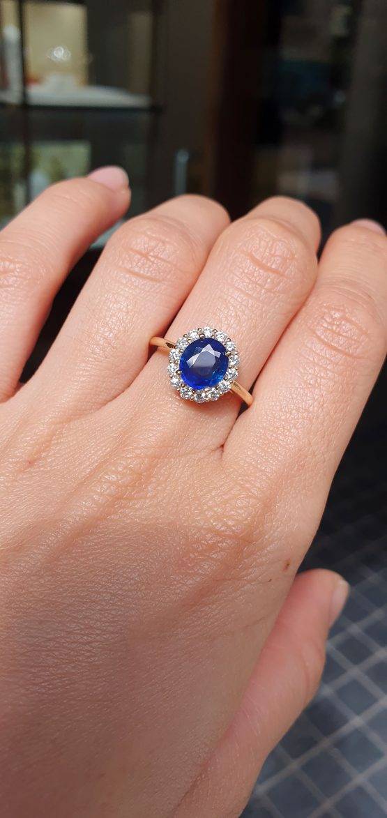 1.68ct Blue Sapphire Ring ft. Halo of Round Diamonds | Natural Sapphire Halo Ring - 1982737
