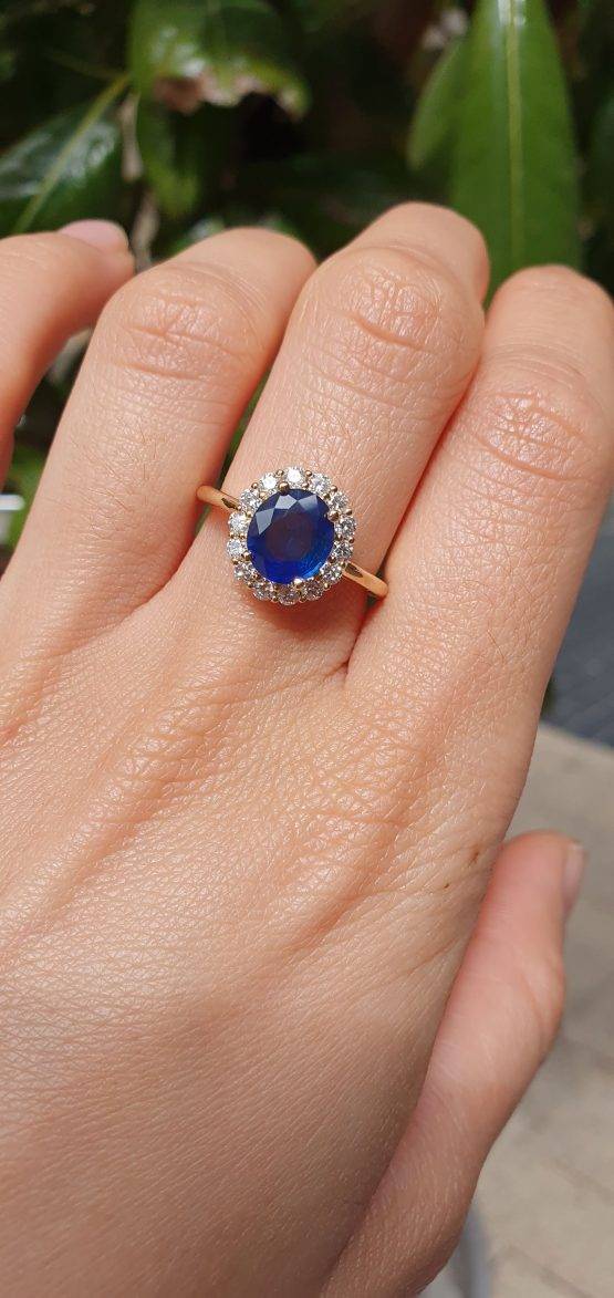 1.68ct Blue Sapphire Ring ft. Halo of Round Diamonds | Natural Sapphire Halo Ring - 1982737-1