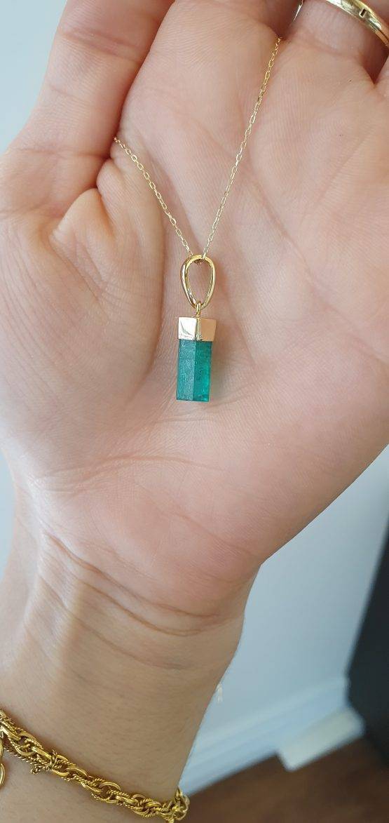 Natural Rough Colombian Emerald Pendant in 18K Yellow Gold - 1982745
