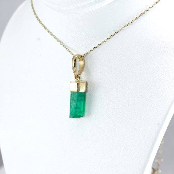 Natural Rough Colombian Emerald Pendant in 18K Yellow Gold - 1982745-2