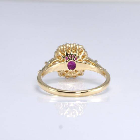 Natural Ruby Ring with Pear-Shaped Diamonds and Halo of Round Diamonds in 18K Yellow Gold | Natural Gemstone Jewellery - 1982738-3