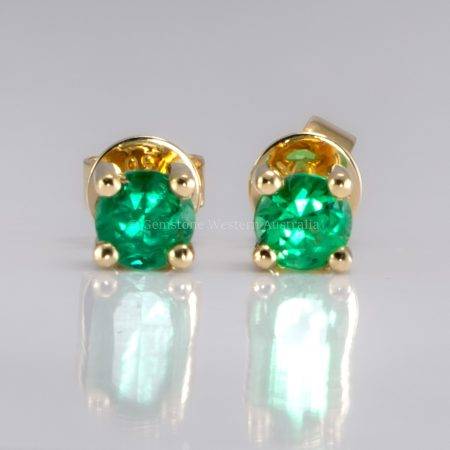 0.56ct Round Natural Colombian Emerald Stud Earrings in 18K Yellow Gold - 1982740-1