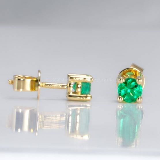 0.56ct Round Natural Colombian Emerald Stud Earrings in 18K Yellow Gold - 1982740-2