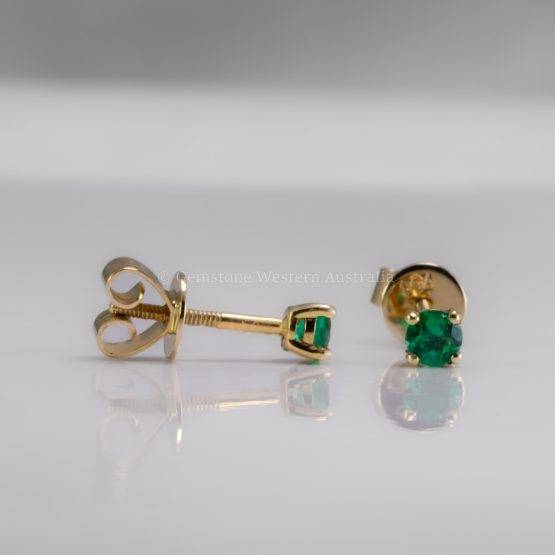 Petite Round Natural Colombian Emerald Stud Earrings in 18K Yellow Gold - 1982741-2