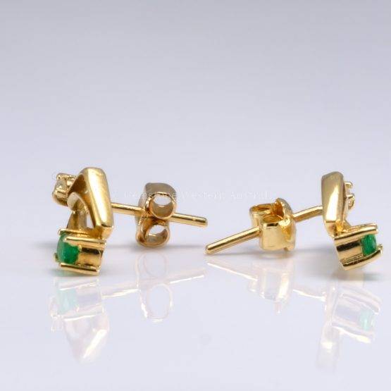 18K Yellow Gold Earrings with Round Emerald and Diamond Accents - 1982742-3