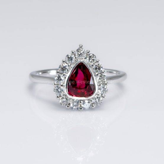 1 Carat Pear Mixed-Cut Ruby Halo Ring in Platinum | Pigeon Blood Red Colour Ruby Ring - 1982747-1