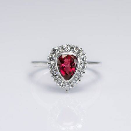 1 Carat Pear Mixed-Cut Ruby Halo Ring in Platinum | Pigeon Blood Red Colour Ruby Ring - 1982747-2