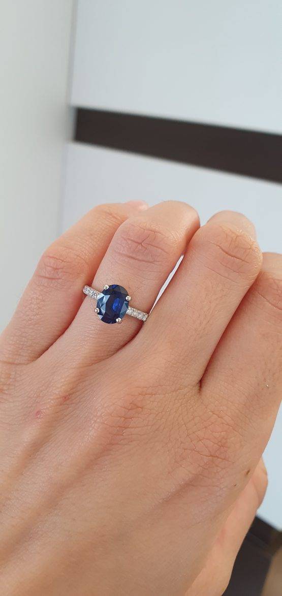2.05ct Natural Royal Blue Sapphire Platinum Ring | Diamond Accented Band in Platinum - 1982749