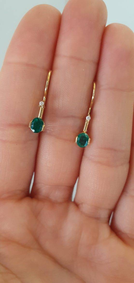 Dangling Diamond and Emerald Earrings| Colombian Emerald Earrings in 18K Gold - 1982753