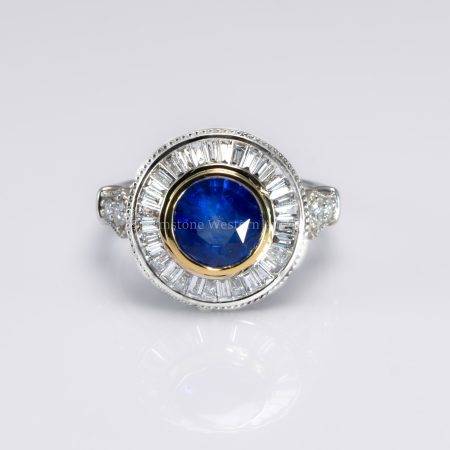 Vintage Style Natural Blue Sapphire Ring |ArtDeco Diamond Halo Ring - 1982748-1