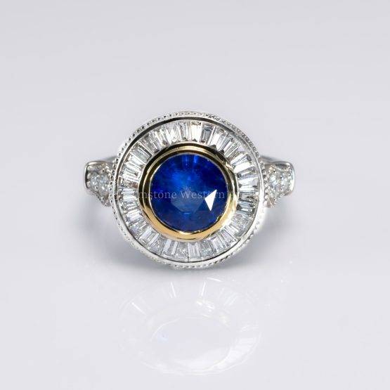 Vintage Style Natural Blue Sapphire Ring |ArtDeco Diamond Halo Ring - 1982748-1