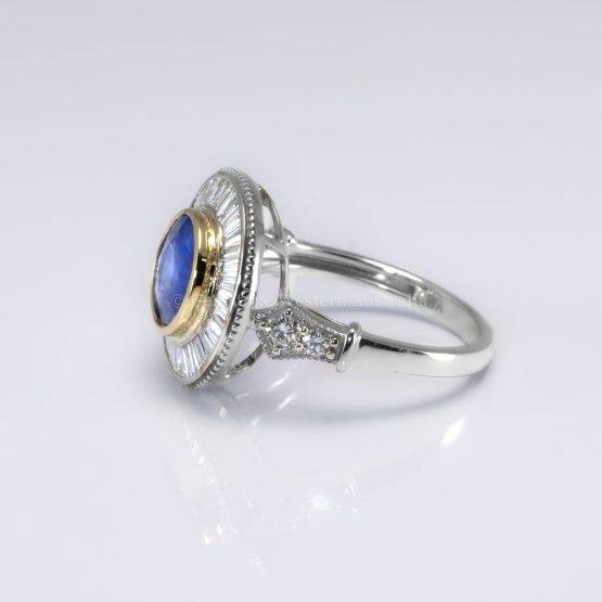 Vintage Style Natural Blue Sapphire Ring |ArtDeco Diamond Halo Ring - 1982748-2