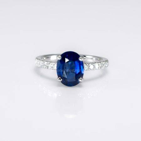 2.05ct Natural Royal Blue Sapphire Platinum Ring | Diamond Accented Band in Platinum - 1982749-1