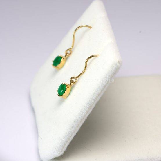 Dangling Oval Emerald Earrings| Colombian Emerald Earrings in 18K Gold - 1982755-2