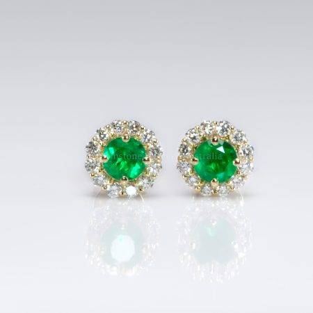 18K Gold Emerald Diamond Earrings| Colombian Emeralds and Diamonds Stud Earrings - 1982752-2