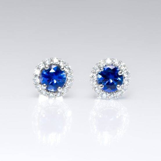 Dainty Natural Sapphires Stud Earrings | Sapphire and Diamonds Stud Earrings - 1982751-1