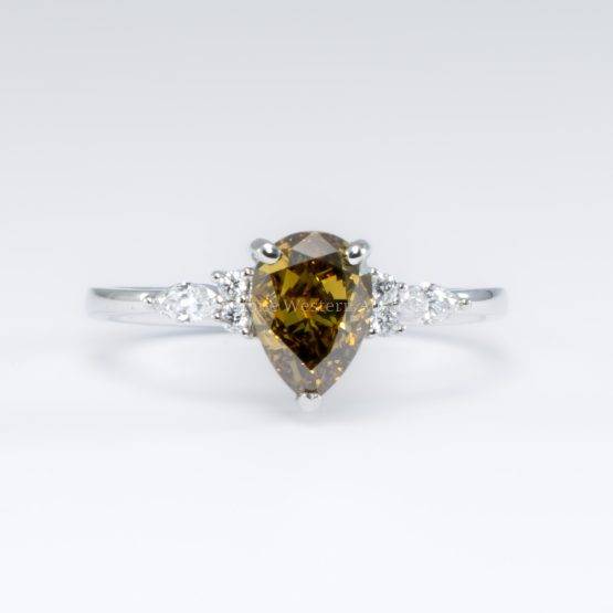 GIA 1.02ct Fancy Yellow Brown Diamond Ring in Platinum - 1982756-2