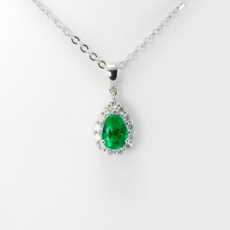 Natural Colombian Emerald and Diamond Halo Pendant in Platinum - 1982759-2