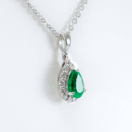 Natural Colombian Emerald and Diamond Halo Pendant in Platinum - 1982759-3