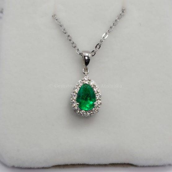 Natural Colombian Emerald and Diamond Halo Pendant in Platinum - 1982759-3-4