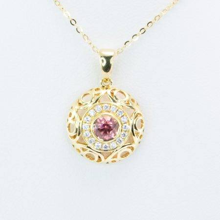 Natural Pink Sapphire Halo Pendant | Unheated Pink Sapphire and Diamonds Pendant in 18K Gold - 1982728-2