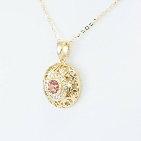 Natural Pink Sapphire Halo Pendant | Unheated Pink Sapphire and Diamonds Pendant in 18K Gold - 1982728-4