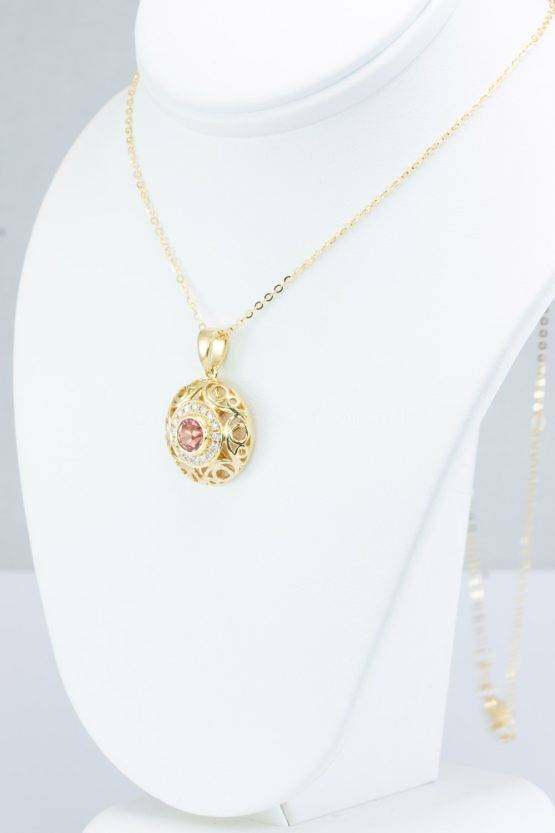 Natural Pink Sapphire Halo Pendant | Unheated Pink Sapphire and Diamonds Pendant in 18K Gold - 1982728-3