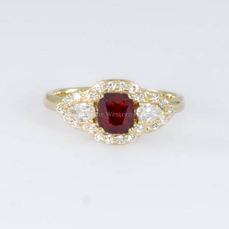1 Carat Cushion Cut Ruby and Diamond Halo Ring in 18K Yellow Gold - 1982761-1