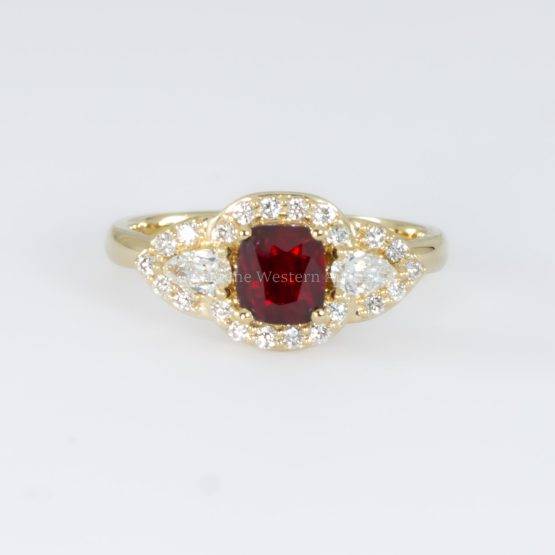 1 Carat Cushion Cut Ruby and Diamond Halo Ring in 18K Yellow Gold - 1982761-1