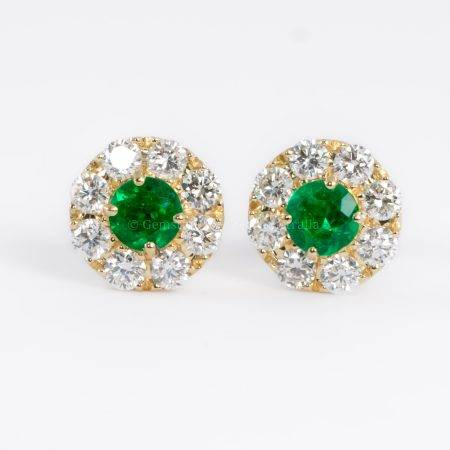 1.68 TCW Natural Emeralds and Diamond Halo Earrings - 1982763-1