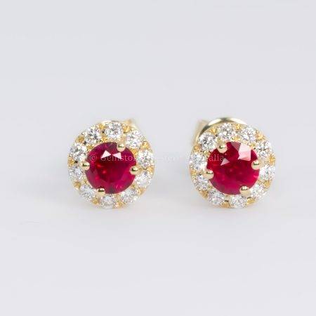 0.84 TCW Natural Ruby Stud Earrings in 18K Yellow Gold - 1982764