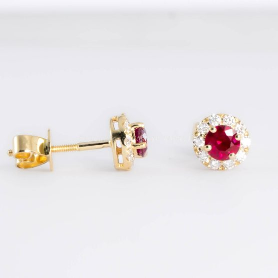 0.84 TCW Natural Ruby Stud Earrings in 18K Yellow Gold - 1982764-1