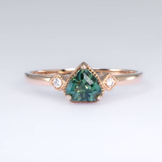 1.02ct Shield Cut Natural Unheated Teal Sapphire Ring in 18K Rose Gold with Diamonds - 1982766-1