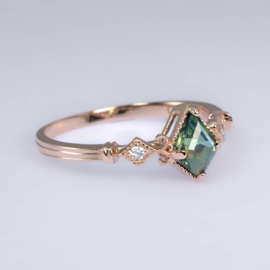 0.81ct Kite-Cut Teal Sapphire Ring in Art Deco 18K Rose Gold - 1982767-1