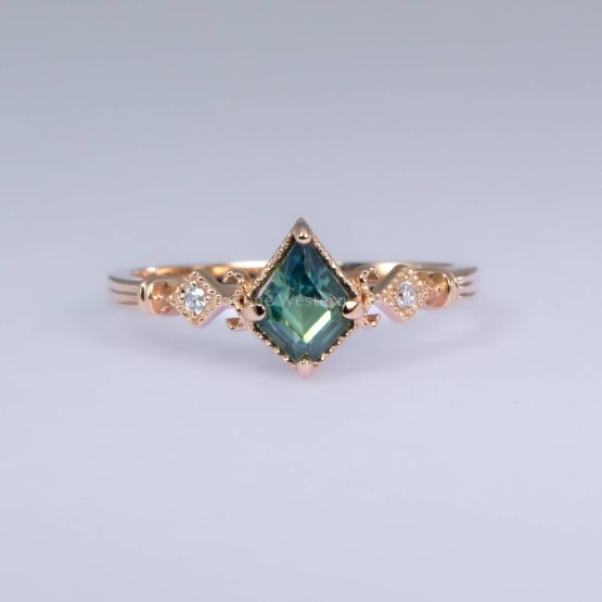 0.81ct Kite-Cut Teal Sapphire Ring in Art Deco 18K Rose Gold - 1982767-3